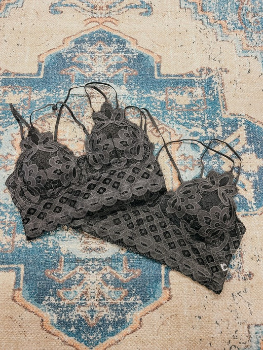 Crochet Lace Bralette - Charcoal