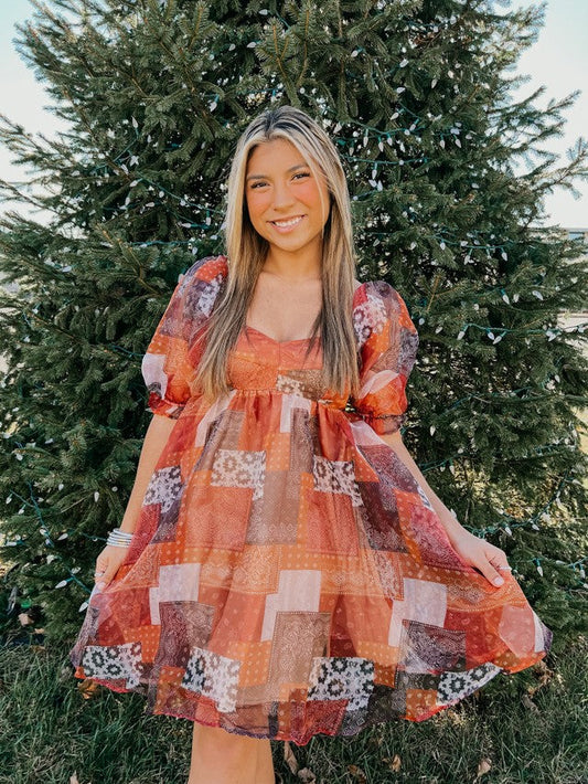 Such A Doll Puff Sleeve Flared Mini Dress