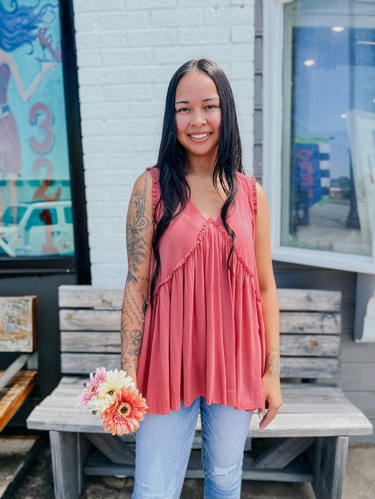 Lips Red By The Way Ruffle Tank