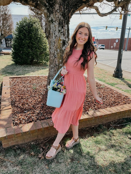 Isn't She Lovely Midi Dress Coral